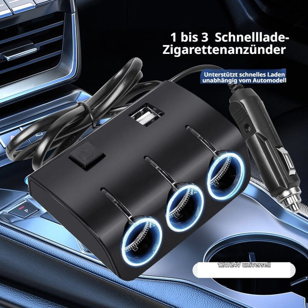 3-Way Car Cigarette Lighter Splitter - Multi-Port Power Adapter for Vehicles