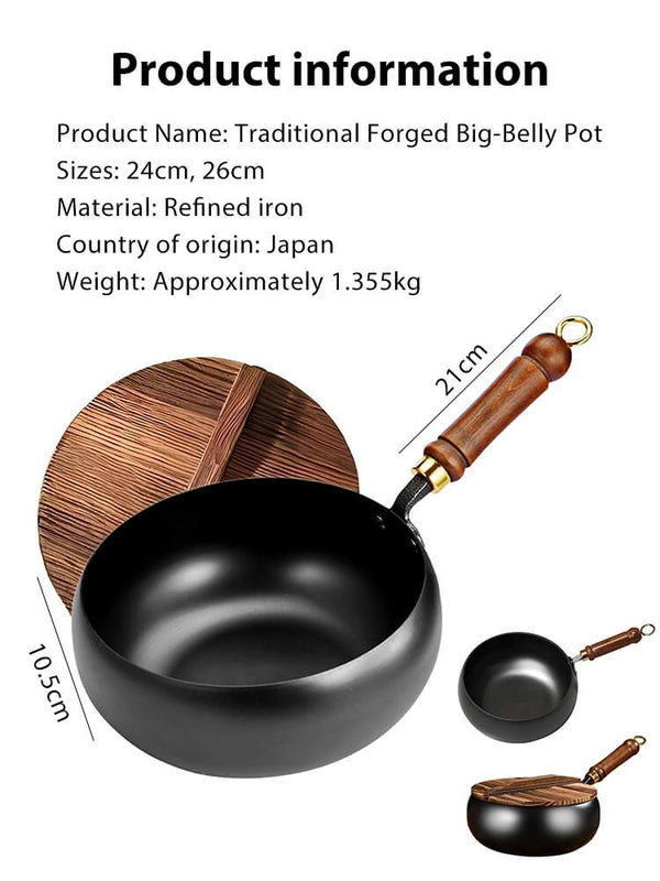 Japanese Handcrafted Iron Wok with Lid - PFOS-Free Lifetime Durable Non-Coated Cookware