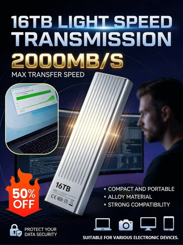 16TB Portable SSD - IP54 Waterproof Shockproof External Storage for iPhone, Mac & PC (Factory Price Sale)