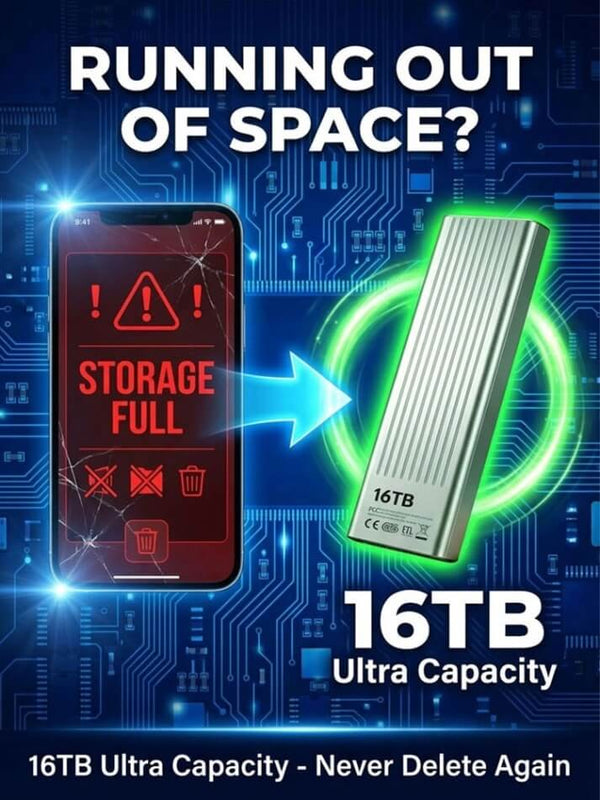 16TB Portable SSD - IP54 Waterproof Shockproof External Storage for iPhone, Mac & PC (Factory Price Sale)