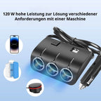3-Way Car Cigarette Lighter Splitter - Multi-Port Power Adapter for Vehicles