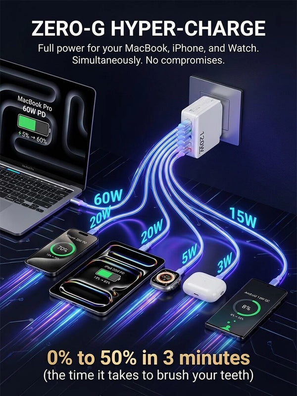 6-Port Fast Charging Adapter - Multi-Device Power Hub for Extended Battery Life