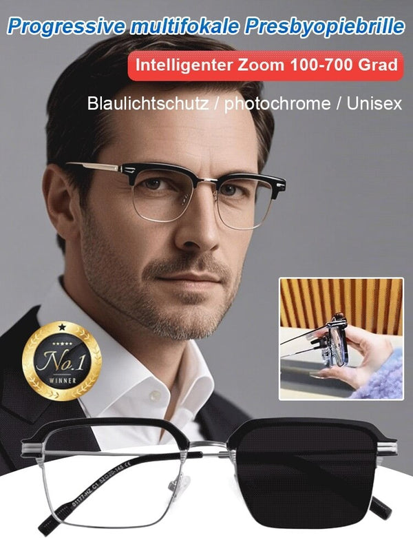 Auto-Zoom Photochromic Reading Glasses - Blue Light Protection Smart Eyewear for Presbyopia