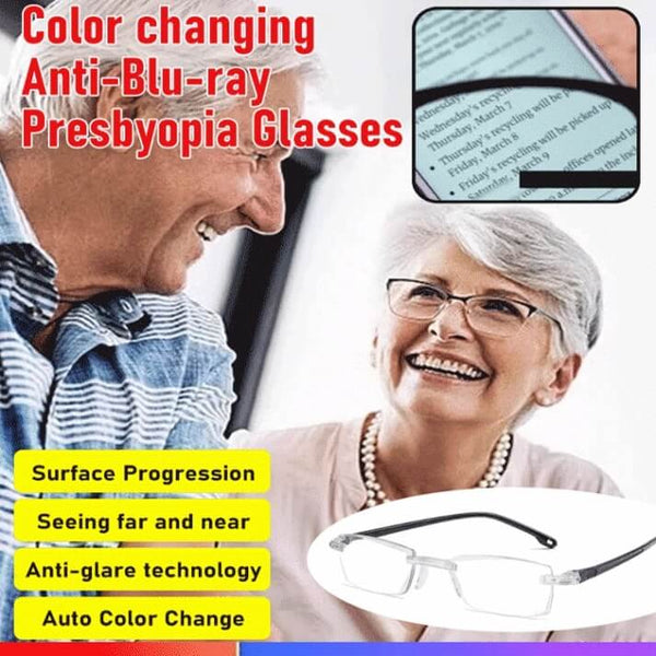 Color-Changing Anti-Blue Light Presbyopia Glasses】Automatic Adjustment From 100 To 700 Degrees Ensures You Never Need To Change Glasses Due To Prescription Changes For Life