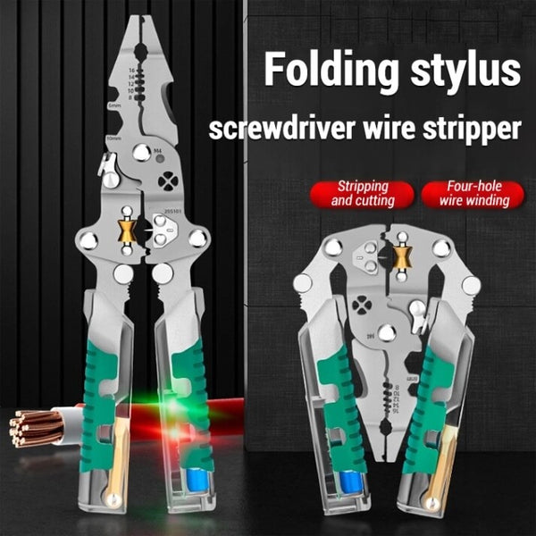 Folding Electrical Tool Set - Multi-Function Tester, Screwdriver & Wire Stripper Kit