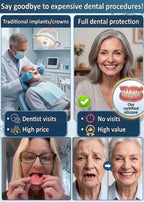 Full Coverage Dentures - Comfortable Cosmetic False Teeth with Free Portable Storage Box