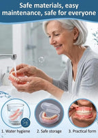 Full Coverage Dentures - Comfortable Cosmetic False Teeth with Free Portable Storage Box