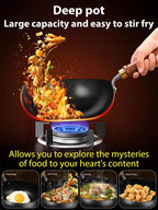 Japanese Handcrafted Iron Wok with Lid - PFOS-Free Lifetime Durable Non-Coated Cookware