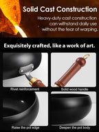 Japanese Handcrafted Iron Wok with Lid - PFOS-Free Lifetime Durable Non-Coated Cookware