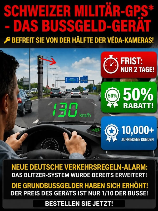Smart HUD GPS Display - Plug-and-Play Driving Assistant with Lifetime Speed Camera Updates