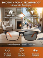 Smart Zoom Photochromic Glasses - Auto-Tint Near & Far Vision Eyewear with Light-Adaptive Lenses