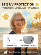Smart Zoom Photochromic Glasses - Auto-Tint Near & Far Vision Eyewear with Light-Adaptive Lenses