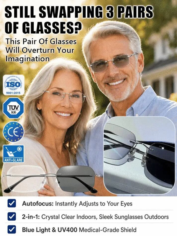Titanium Alloy Smart-Focus Glasses - 0.1s Photochromic Near & Far Vision Eyewear Recommended by Eye Care Professionals
