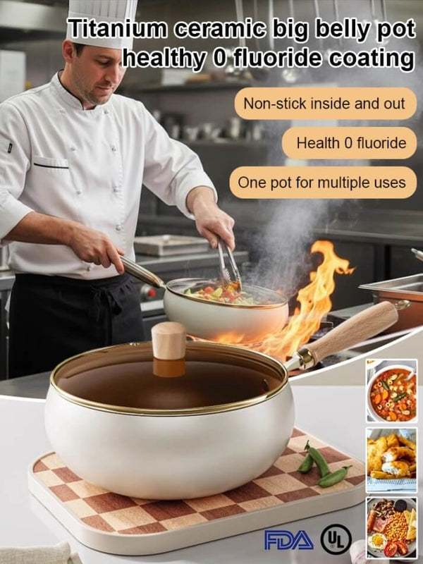 Titanium Ceramic Non-Stick Pan - No-Coating Multifunctional Large-Bellied Cookware