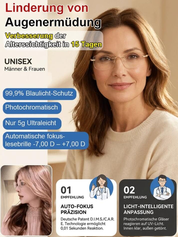 Ultra-Light Rimless Photochromic Reading Glasses - Intelligent Auto-Focus Smart Vision Eyewear (0–1000°)