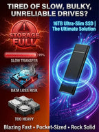 Ultra-Thin Portable SSD - High-Speed 16TB Compact Storage Drive