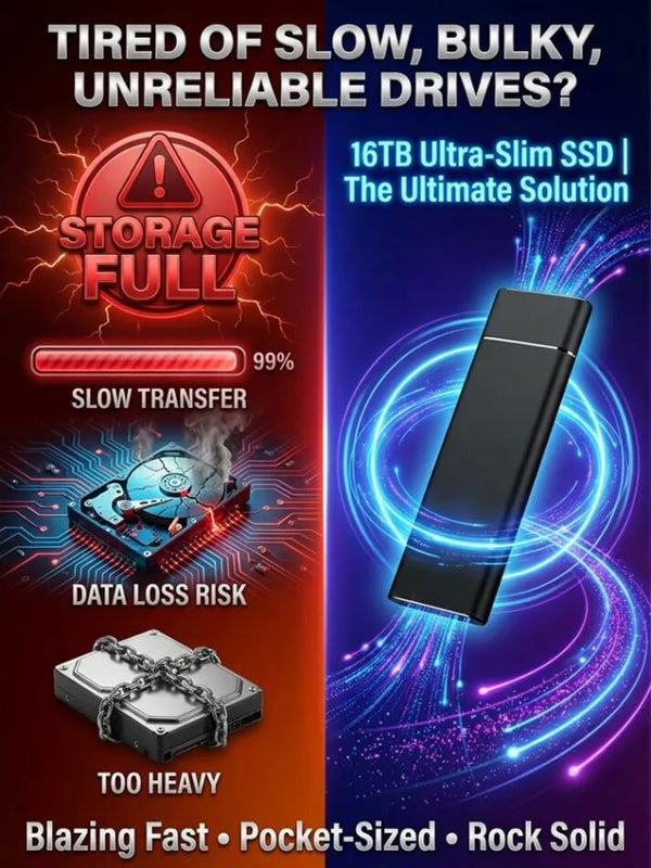 Ultra-Thin Portable SSD - High-Speed 16TB Compact Storage Drive