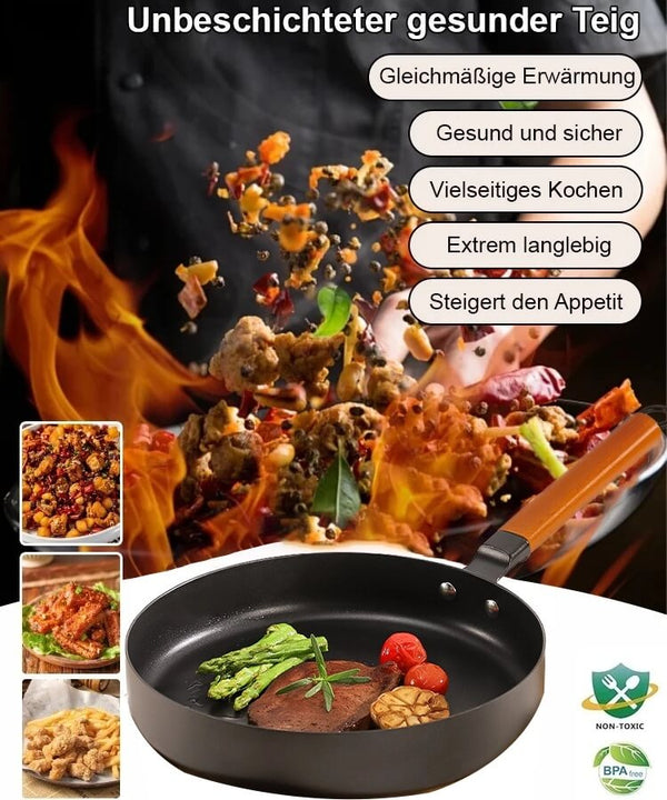 Uncoated Nitrided Iron Frying Pan - High-Precision Flat-Bottom Cookware for Everyday Cooking
