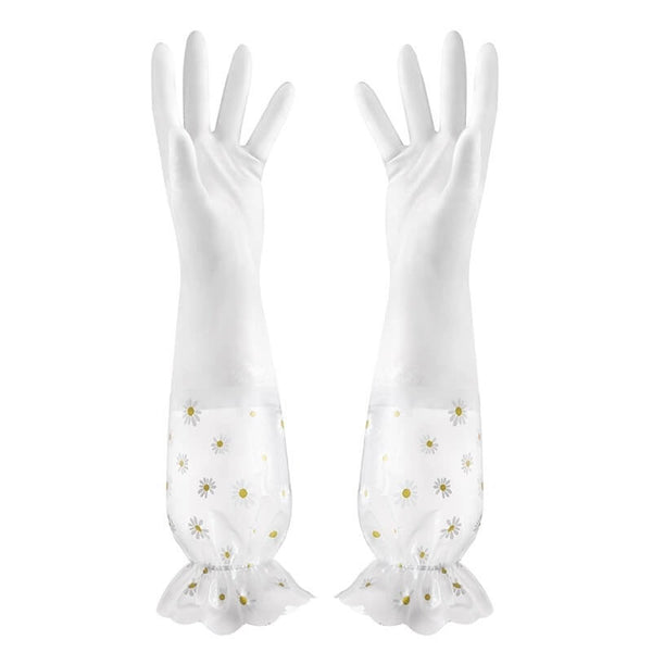 Women's Dishwashing Gloves - Velvet-Lined Long Waterproof Gloves for Kitchen & Household Cleaning