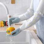 Women's Dishwashing Gloves - Velvet-Lined Long Waterproof Gloves for Kitchen & Household Cleaning