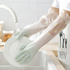 Women's Dishwashing Gloves - Velvet-Lined Long Waterproof Gloves for Kitchen & Household Cleaning