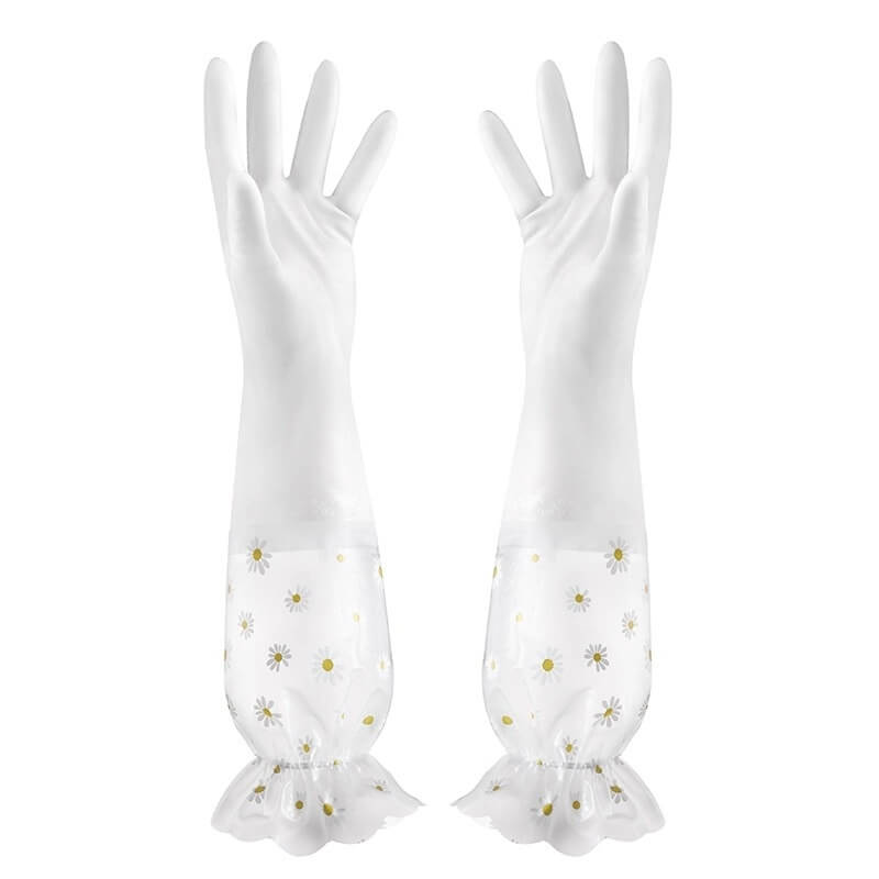 Women's Dishwashing Gloves - Velvet-Lined Long Waterproof Gloves for Kitchen & Household Cleaning
